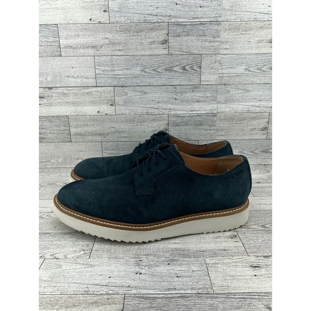 Clarks Craftmaster Mens Navy‎ Suede Derby Shoes Lace Up Casual Dress Size 8M